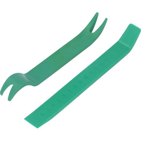 2-teiliges Werkzeugset zum Entfernen von Autoverkleidungen aus grünem ABS – gerade und gebogene Hebel für Türverkleidungen, Audioanlage und Armaturenbrett (1/5)