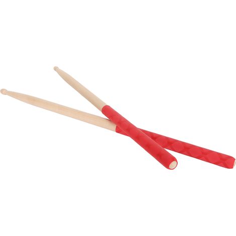 Baguettes de batterie 5A pour adultes, enfants et débutants, embouts en bois d'érable, poignée antidérapante en caoutchouc, motif en X rouge. (1/5)