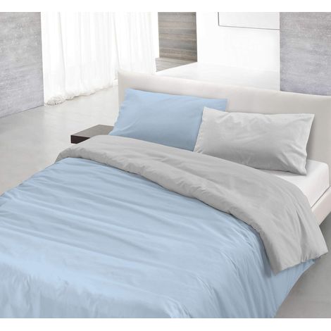 Italian Bed Linen Parure Copri Piumino Natural Color, Azzurro/Grigio Chiaro, Una Piazza e Mezza (1/4)