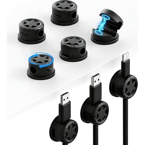 supports de câbles autocollants et clips de câbles autocollants rotatifs à 360° magnétiques avec tampon adhésif amovible pour la gestion des câbles sur le bureau, le mur et la (1/5)