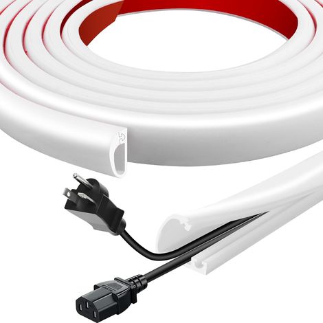 Goulotte Passe Câbles Autoadhésive en Silicone avec Fermeture à Clip, Cache-Câble Demi-Rond pour Mur et Sol, Flexible Ignifuge Cacher Les Fils TV, Bureau Extérieur Blanc 3M (1/5)