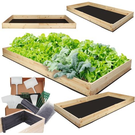 MODO24 Carré potager ZP06 surélevé en bois de pin massif pour jardin et terrasse, 18x237x117 cm, naturel