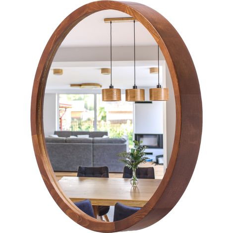 Espejo de pared para ba帽o LEJA redondo 375 NOGAL para recibidor o sal贸n ELEGANTE (1/5)