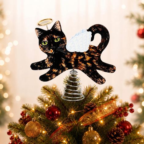 Schwarzer Engel-Katzenbaumschmuck mit Flügeln – Weihnachtsbaumschmuck für Katzenliebhaber – Geschenk für die Weihnachtszeit – Engel-Katzenbaumschmuck – Stil B