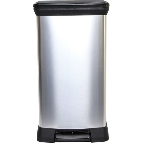 Curver 50 L Metal Effect Plastic Pedal Touch Deco Bin, Silver