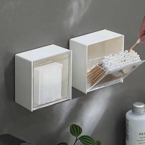Soporte de pared para hisopos de algodón, dispensador colgante de bolas de algodón, organizador de almacenamiento de bolas de algodón de plástico para el hogar y el baño. (1/5)