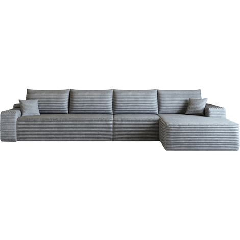 Sofá modular en L de 340 cm gris, tejido de pana, sin montaje (1/5)