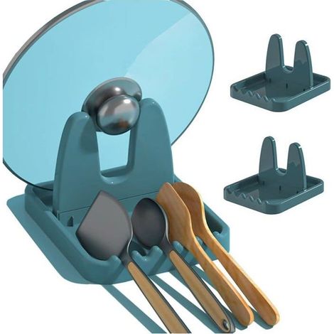 HOXILEELEOLot di 2-riposa cucchiai da cucina con supporto per la copertura, di palma, di utensili da cucina con pad anti-goccia blu (1/5)