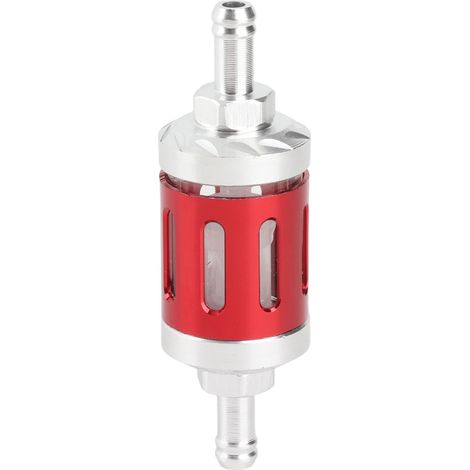 Filtro carburante - Alluminio trasparente - Universale per auto, moto e ATV, colore rosso (1/5)