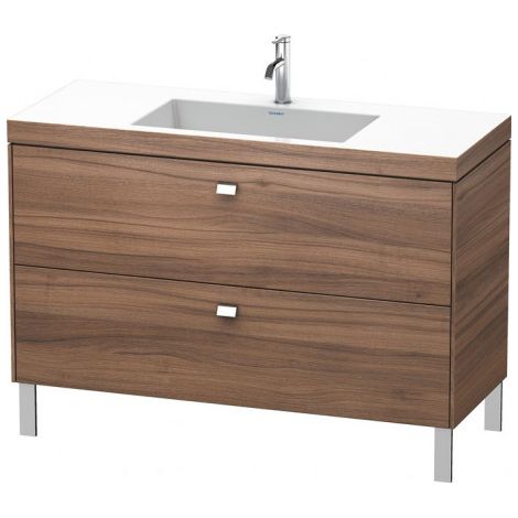 Duravit Brioso meuble lavabo c-collée avec socle sur pied 120,0x48,0 cm, 2 tiroirs, sans trop-plein, avec trou de robinet, 1 trou de robinet, Couleur (avant/corps): Décor noyer naturel, poignée chromée - BR4703O1079