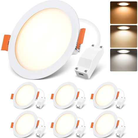 Spot LED Encastrable Extra Plat,6W équivalent à 51W, Plafond 600LM,3000K Blanc Chaud 4000K Blanc Neutre 6500K Blanc Froid, Plafonnier Salle de Bain Cuisine Salon Couloir,Lot de 6 (1/5)