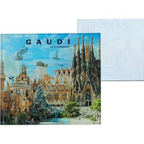 Carmani, sottobicchiere in vetro di circa 11,5x11,5 cm, ispirato ai dipinti di A. Gaudí (1/2)