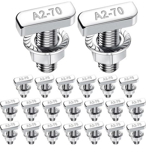 22Pcs Vis À Tête Marteau M8 X 20 mm, En Acier Inoxydable T, Avec Écrous À Dents De Blocage, Écrous À Bride M8, Pour Rails De Montage Solaires Pv, Serre Et Photovoltaïque (1/5)