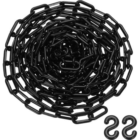 25 Pieds Chaîne En Plastique, Barrière De Sécurité Chaîne 1x2 Pouce Boucle Léger Imperméable Contrôle Foule File D'Attente Concerts Parking Clôture Portail, Noir (1/5)