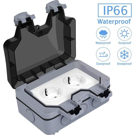 Prise extérieure avec couvercle - Boîtier tout-en-un + insert encastré + couvercle, prise extérieure étanche, prise de surface résistante à la poussière (1/4)