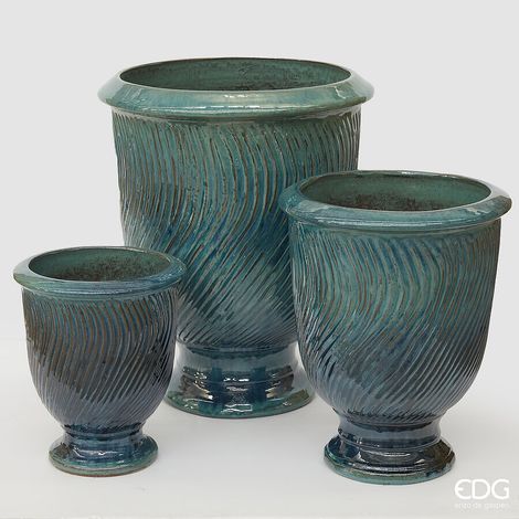 EDG Enzo De Gasperi Set 3 Pz Vaso Atlas Onde Coppa H 67 Cm H 52 Cm H 37 Cm Turquoise Waterproof