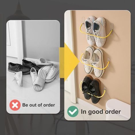 Étagère Chaussures pour Montage Mural Porte - Chaussures Suspendu - Pliante de Rangement Murale sans Percer Porte Entrée Salle Bain Accroche-Chaussures Couloir, 6 Pièces (1/3)
