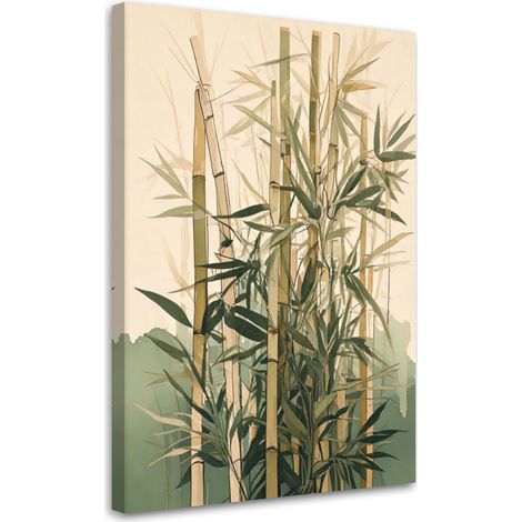 Wandbild für das Wohnzimmer Bambus Pflanzen Aquarell Beige Grün 40x60 cm (1/5)