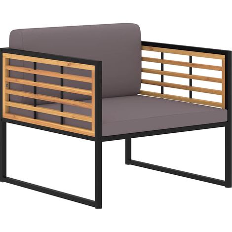 Lot de 2 Chaises de jardin avec coussins - Chaise d'extérieur pour terrasse/jardin Bois d'acacia Gris foncé BV493164 - BonneVie (1/5)