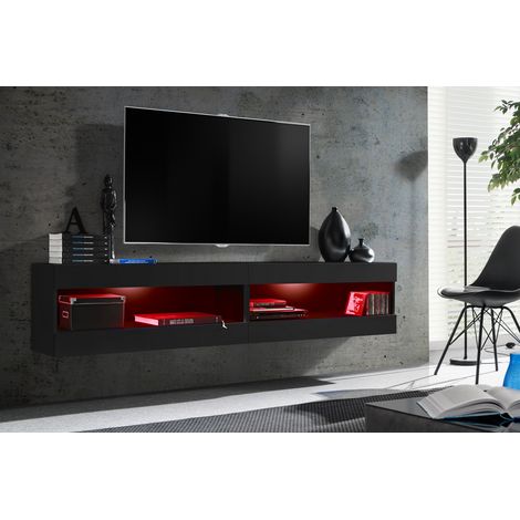 Komodee, Ensemble de Meubles Tivoli SET4,Noir/Noir, Largeur 200cm x Hauteur 41 cm x Profondeur 35 cm, LED Multicolore, pour Salon, Chambre à coucher