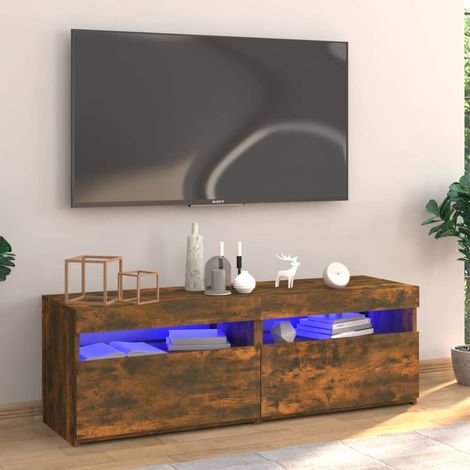 Meuble TV - Armoire de salon Banc TV avec lumières LED chêne fumé 120x35x40 cm -FR87639 (1/5)