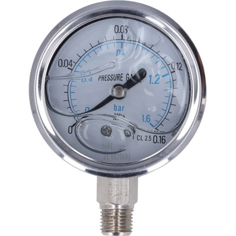 Manomètre à vide radial antichoc en acier inoxydable pour usage industriel et domestique, filetage NPT 1/4", 0 à 0,16 MPa (1/5)