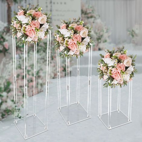 40/60/80 cm, ensemble de 3 supports à fleurs en acrylique, décorations de table, décorations de fond pour mariage. (1/5)
