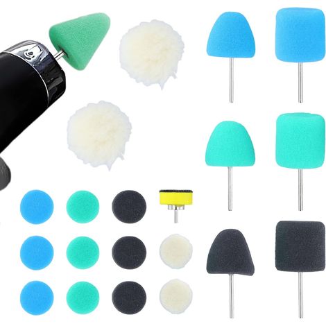 20 Pièces Mini Set Éponge de Polissage, 25 mm Set de Tampon de Polissage en Laine, Éponge Polir Kit, Kit de polissage pour le Ponçage des Voitures (1/5)