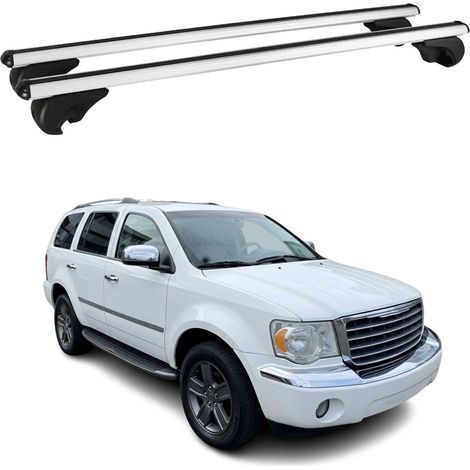 OMAC Barres de toit en aluminium pour Chrysler Aspen 2007-2009 – TÜV / DIN 75302:2019 – Antivol inclus – Charge max 75 kg – 2 barres Argent (1/4)