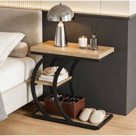 Mesa auxiliar C-forma con 3 estantes metal y madera OKMYHOME (1/5)