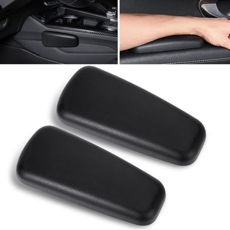 Lot de 2 genouillères confortables pour voiture – 17 x 7 cm – Pour console centrale – Accoudoir en cuir souple moulé – Universel pour la plupart des voitures (noir)