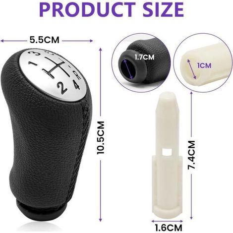 Pommeau De Vitesse - Cuir PU - Ergonomique - Compatible Renault Clio 3 - Noir - 1 Pièce (1/4)