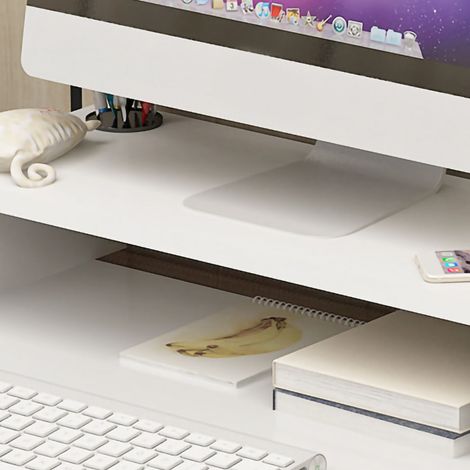 Support surélevé ergonomique pour écran d'ordinateur portable avec espace de rangement supplémentaire et base surélevée, blanc chaud. (1/4)