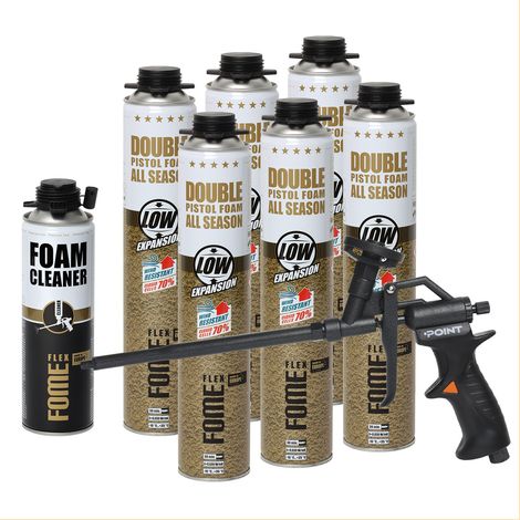 Lot de 6 mousses polyuréthane de montage FOME FLEX Double 750 ml + pistolet POINT BLACK + nettoyant FOME FLEX Foam Cleaner 500 ml (1/5)