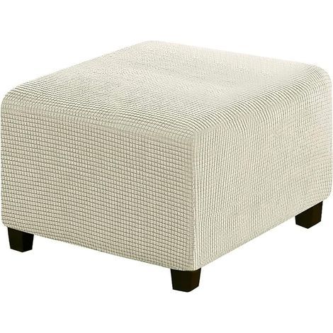 Housse Ottomane Carré Extensible Jacquard, Housses de Repose-Pieds Housses de Pouf Protecteur de Meubles, Housse de Tabouret avec Fond Élastique Antidérapante (Beige, Medium) (1/4)