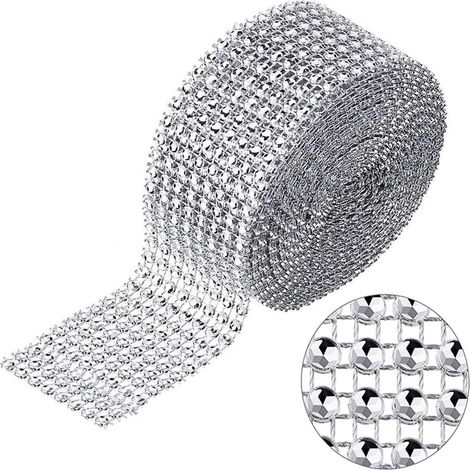 Ruban décoratif de ruban de diamant de strass argenté de 8 rangées, parfait pour la décoration de mariée, de bouquet, de cadre, de vase, de mariage et de fête, (1/5)