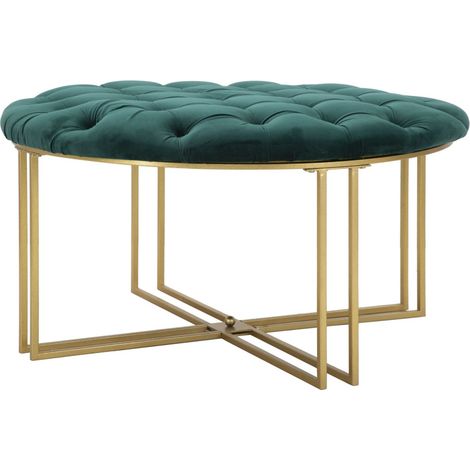 Pouf Capitonné en Velours "Puffy" 90cm Vert & Or