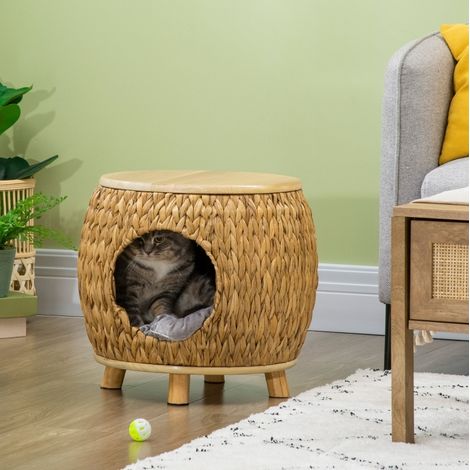 CHICFURN Niche para Gato en Jacinthe d'Eau 44 x 43 x 42 cm Beige, Cojín Lavable, Taburete (1/5)