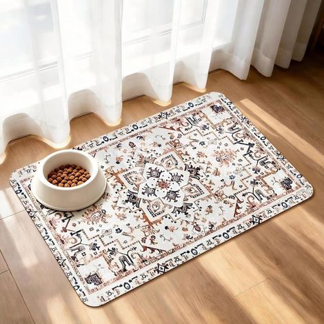 BelleRise - Tapis d'alimentation pour animaux, antidérapant, antitache et à séchage rapide. (Beige, 40 x 60 cm) (1/5)