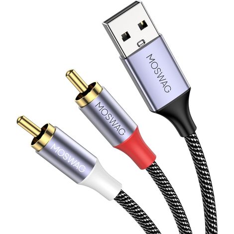 Adaptateur Câble USB vers 2 RCA Mâle Stéréo Audio Hi-Fi Tressé 1M
