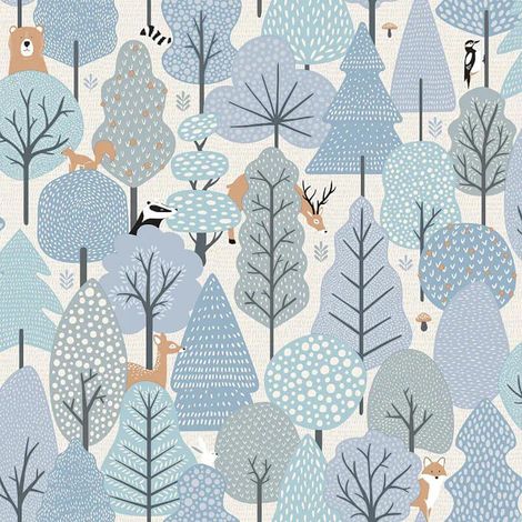 Muriva Children's Wild Wood Blue Wallpaper Naturistic Birds Paste The Wall (1/4)