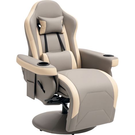 Adjustable Grey PU Leather Manual Recliner Armchair with 135° Reclining,360° Swivel,and Leg Rest for Ultimate Comfort