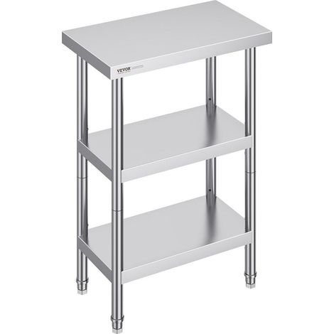 Table de Travail en Acier Inoxydable 35,6 x 61 x 86,4 cm, Table de Préparation des Aliments avec 2 Étagères Inférieures Réglables, Meuble de Rangement pour Cuisine Restaurant Garage Maison (1/5)