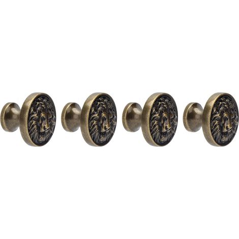 Set aus 4 mehrfarbigen Löwenkopf-Schubladengriffen aus Zinklegierung, moderner Vintage-Stil, massiver Griff für Schranktüren, runder Einlochknopf, Antikbronze-Finish. (1/5)