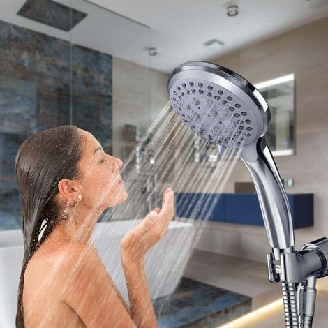 YMYNY Pommeau De Douche+ 1.5 M Tuyau de Douche Flexible, Douchette Douche Salle de Bain avec 5 Modes Haute Pression Economie d'eau - Chrome (1/4)