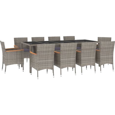 Maison Exclusive - Set da Pranzo da Giardino 11pz con Cuscini in Polyrattan Grigio (1/5)