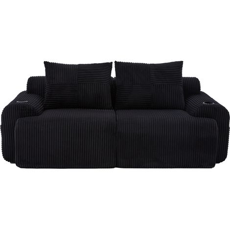 ELVMI Canapé Modulaire 2 Places avec Porte-Gobelet et Poche Latérale en Corduroy Noir (1/5)