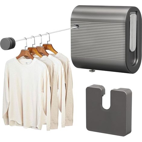 Tendedero de ropa retráctil de pared de 4,2 m para balcón, baño, para secar edredones y ropa, color gris. (1/5)