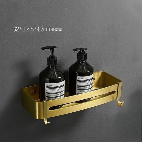(B) Panier triangulaire en aluminium doré pour salle de bain, étagère d'angle pour salle de bain, support de rangement mural pour douche avec système d'évacuation d'eau (1/5)