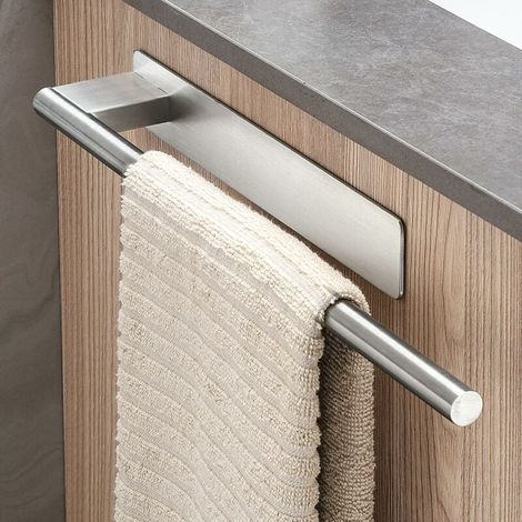 Toallero adhesivo FOREHILL para baño y cocina, montaje en pared, sin necesidad de taladrar, acero inoxidable, plateado (1/5)